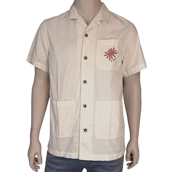 Frank and Oak Over Shirt Organic Cotton Overshirt Graphic Button Up Short Sleeve - Picture 2 of 16